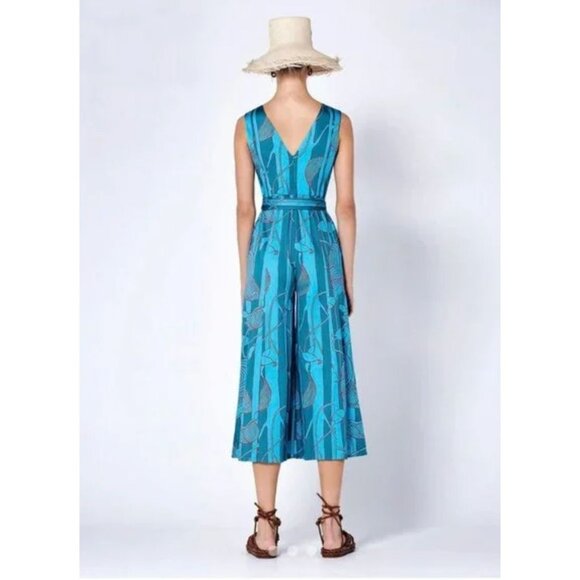 ALEXIS Cerelia Abstract Floral Jumpsuit Blue Green Wide Leg Cropped Sleeveless S - Picture 4 of 13